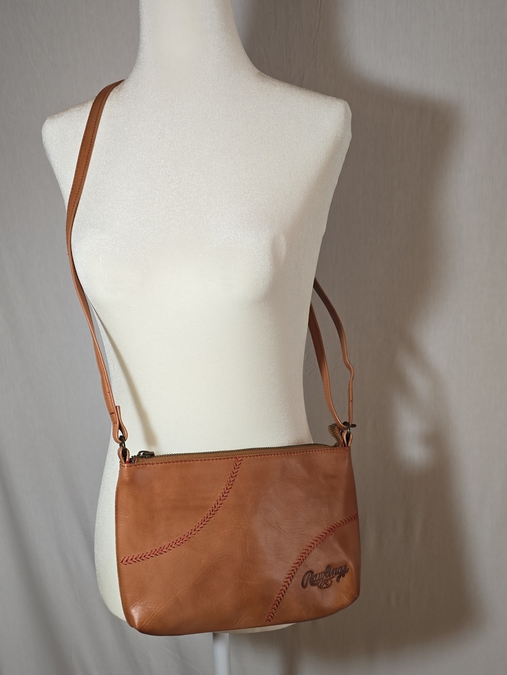 Rawlings Baseball Theme Cognac Leather Crossbody Bag
